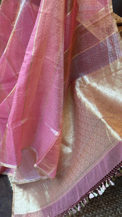 Tissue Organza Silk Banarsi - Rangkat Peach Pink