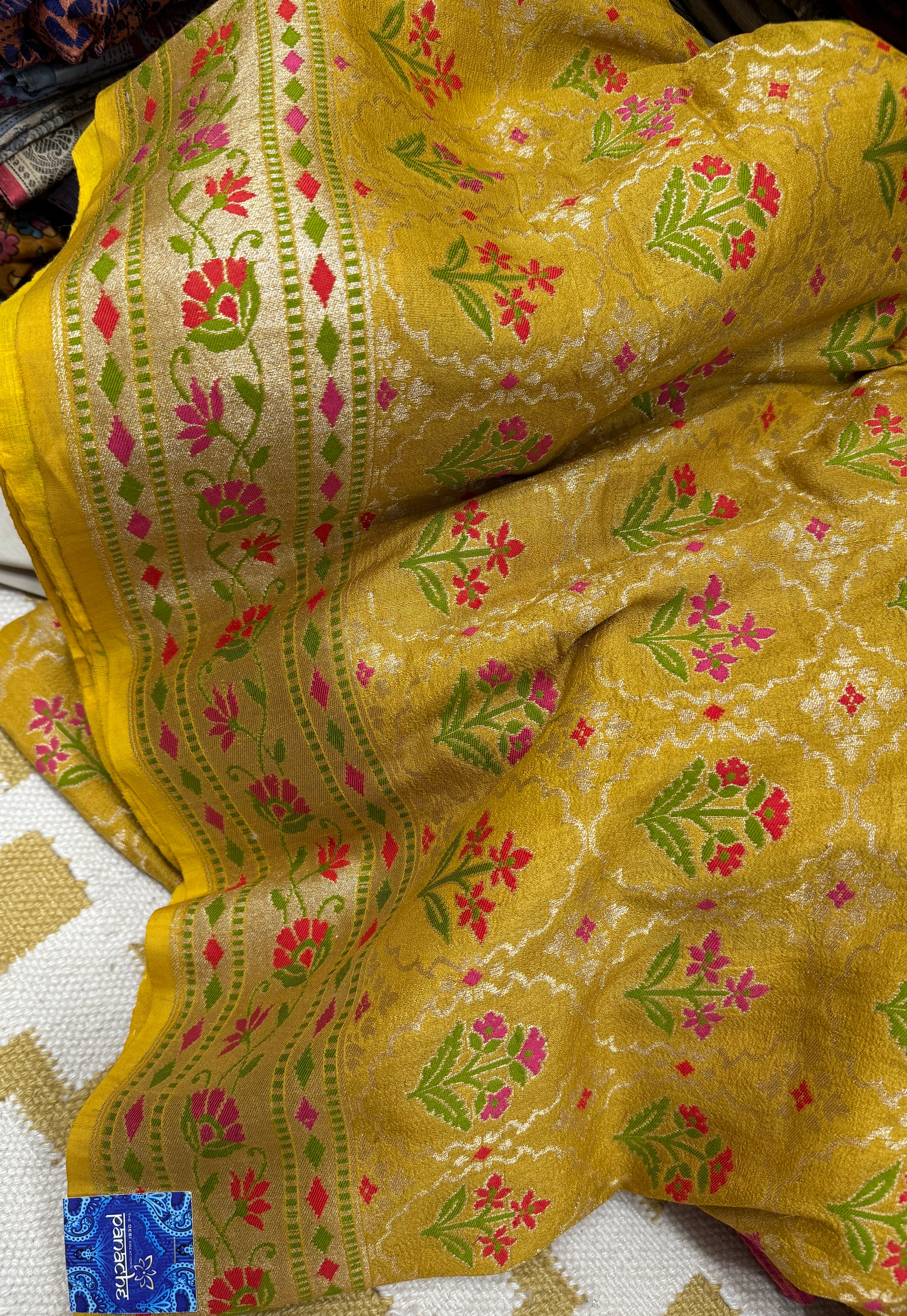 Pure Tussar Silk Banarasi- Yellow Meenakari Paithani