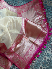Pure Tissue Katan Silk Banarasi - Golden Beige Magenta