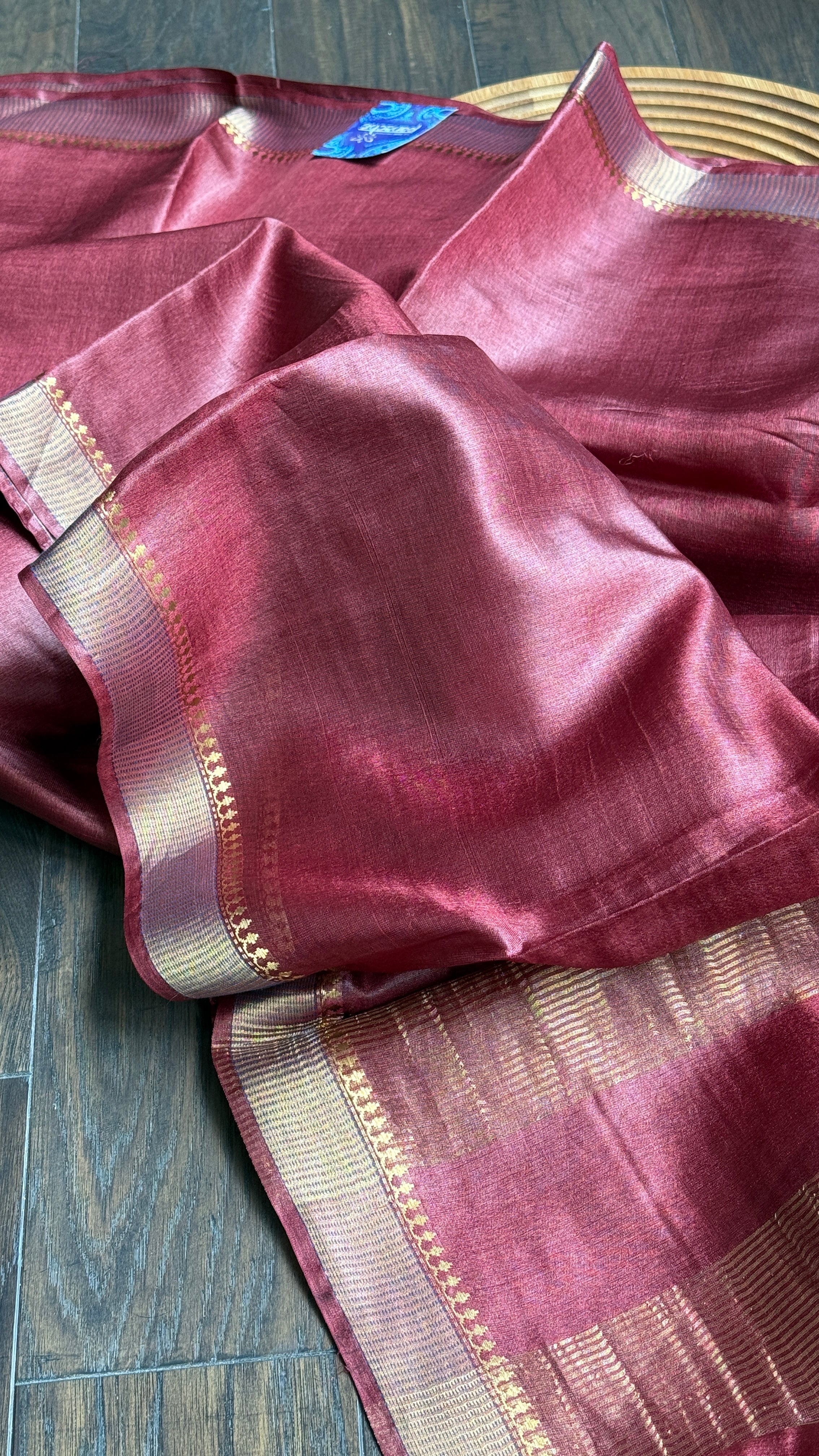 Handwoven Tussar Silk - Maroon Golden Zari