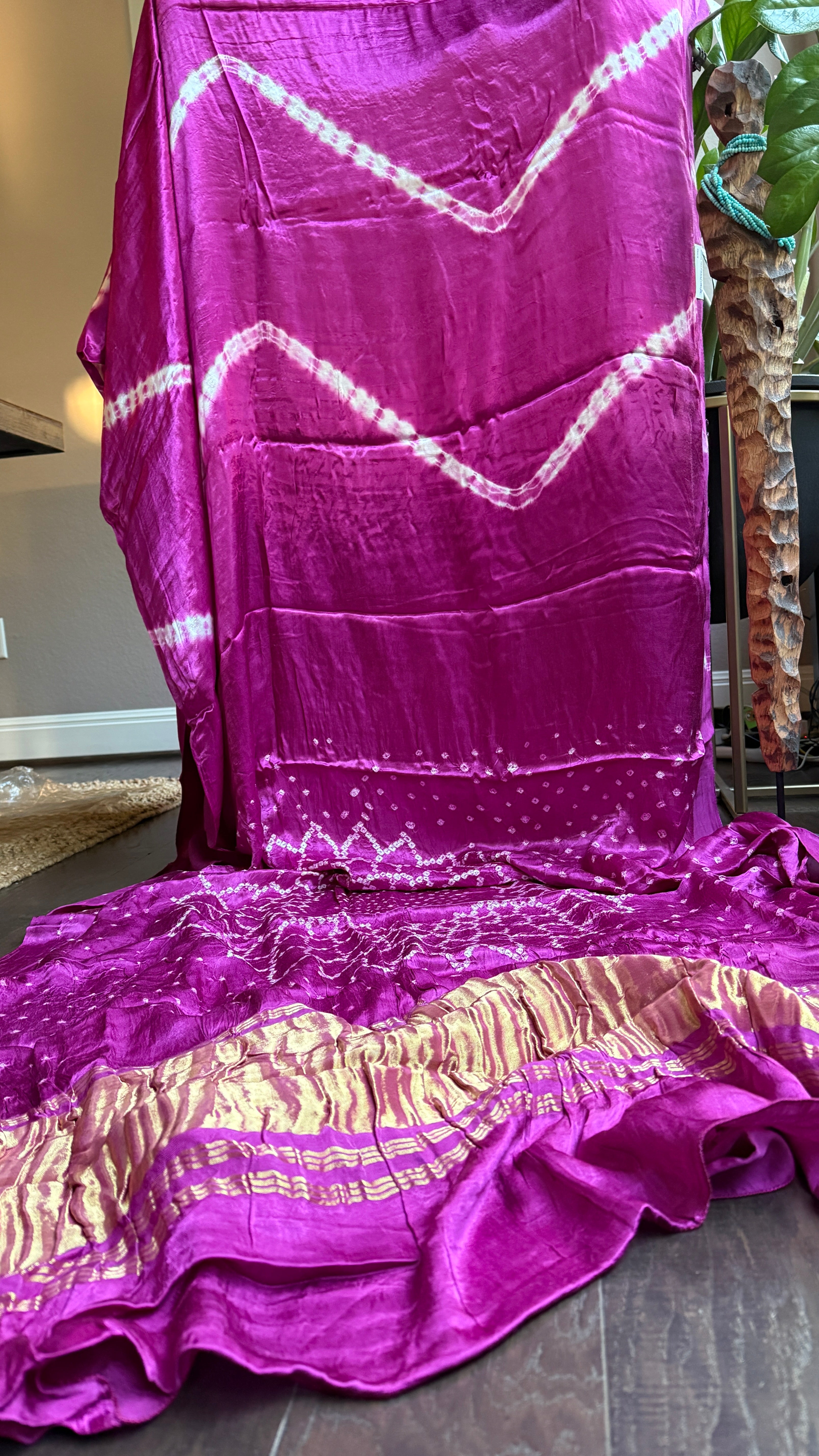 Modal Silk Makdi Bandhej - Magenta Pink Shibori