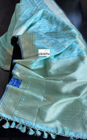 Soft Silk Banarasi - Aqua Sea Green