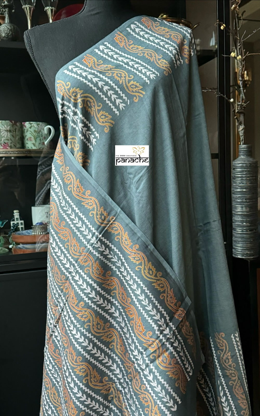 Printed Muga Silk - Grey