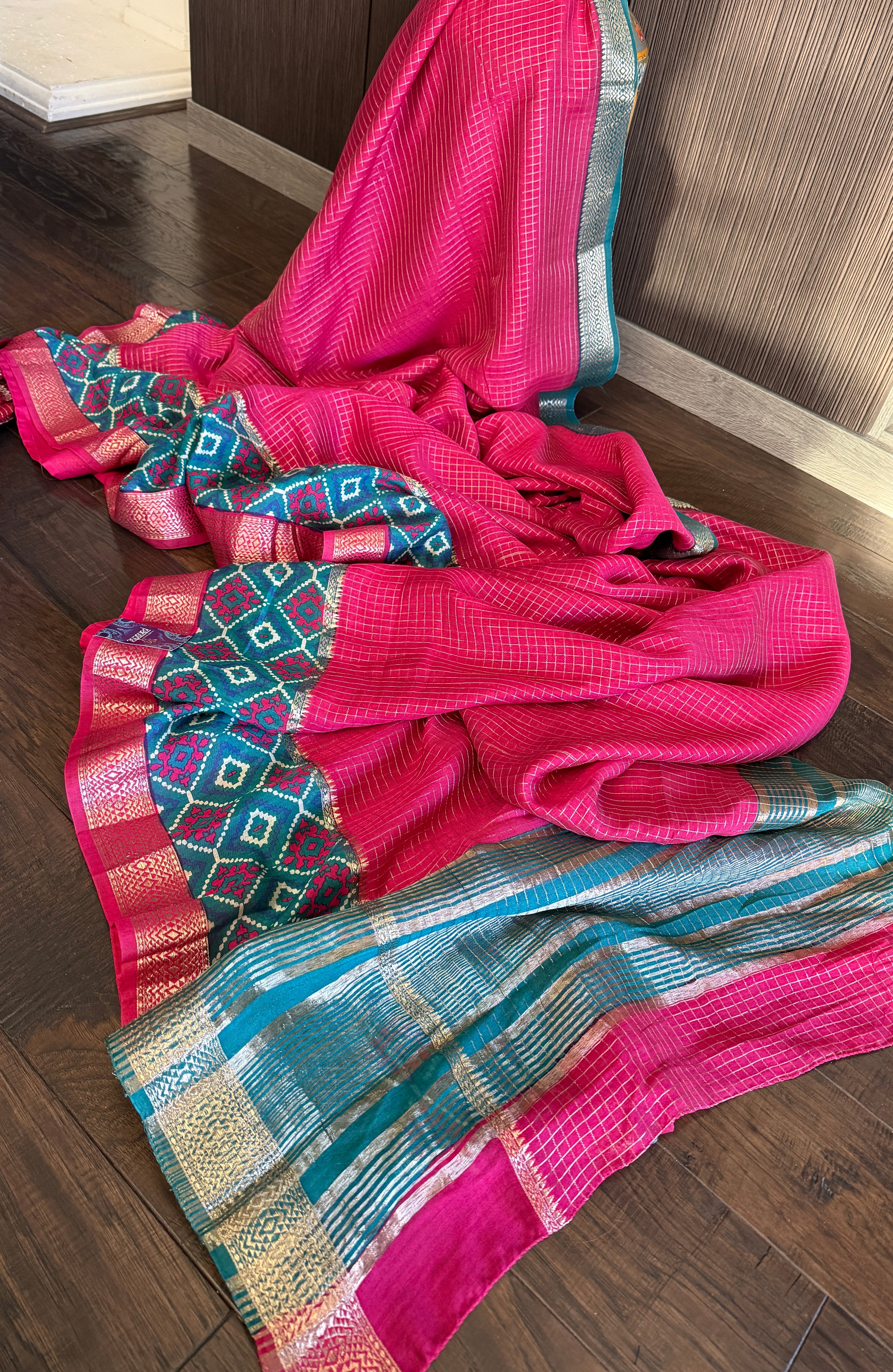 Designer Crepe Silk - Pink Firozi