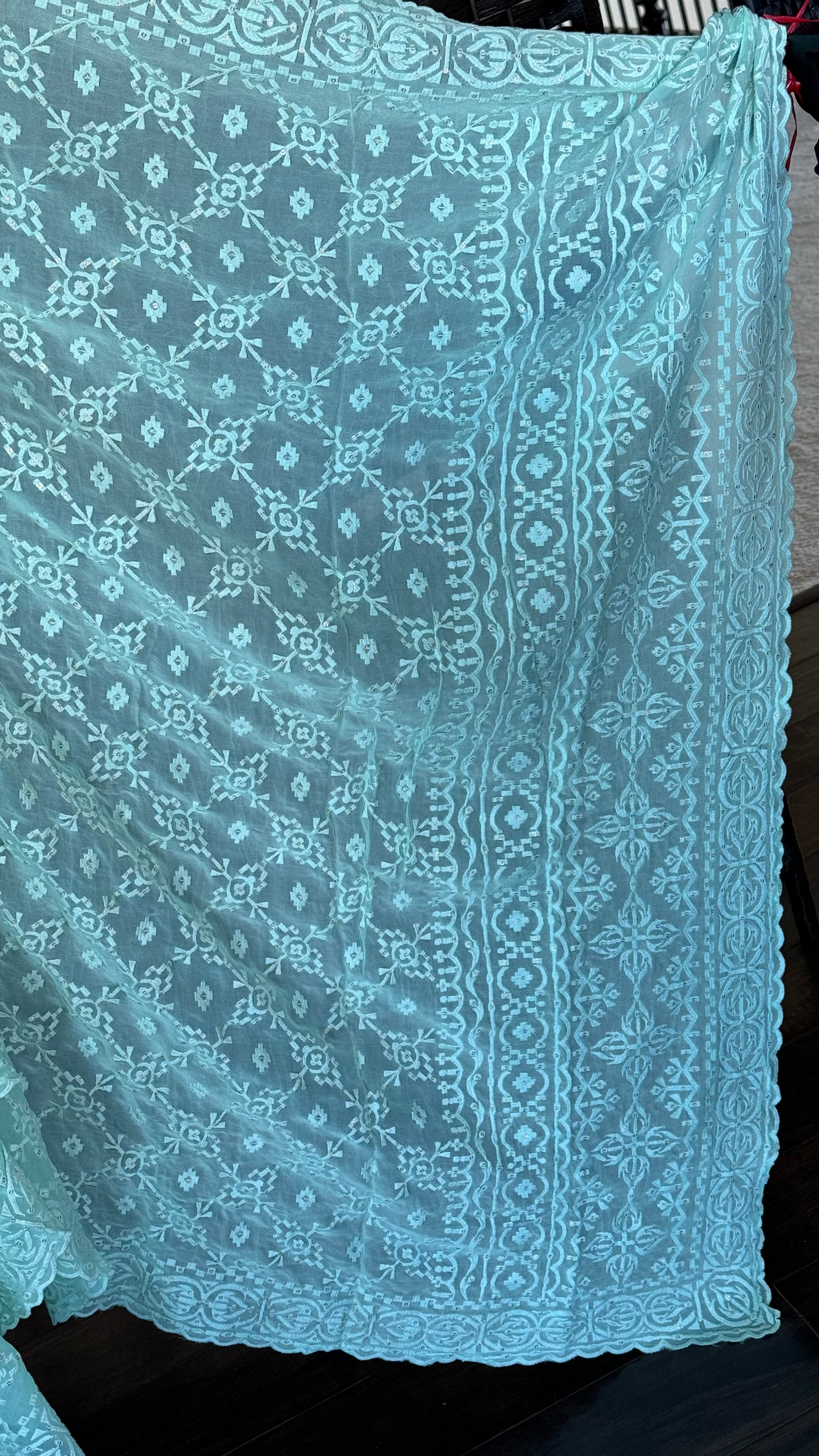 Designer Geogette Chikankari - Mint Green