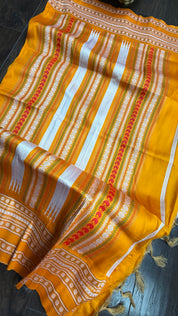 Gadwal Soft Silk - Cream Yellow Orange