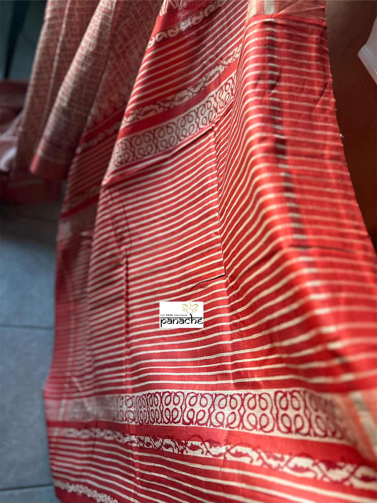 Tussar Gicha Scripted - Beige Red Black Printed