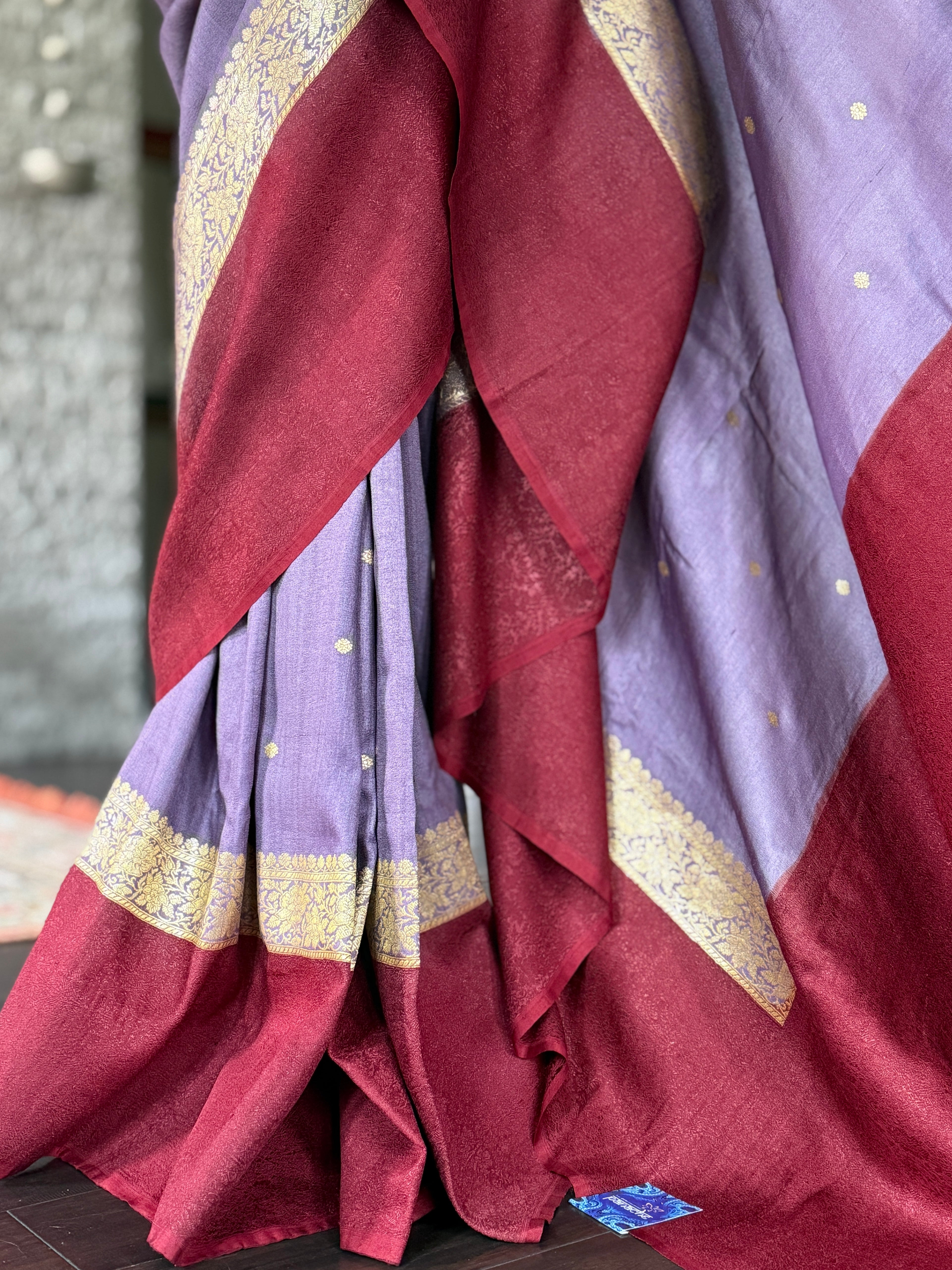 Khaddi Tussar Georgette Banarasi - Lavendor Maroon