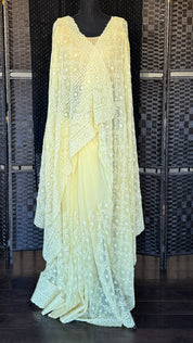 Designer Geogette Chikankari - Light Lemon Yellow