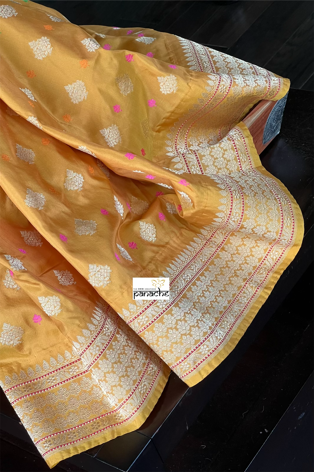 Pure Silk Kadwa Banarasi- Yellow Meenakari