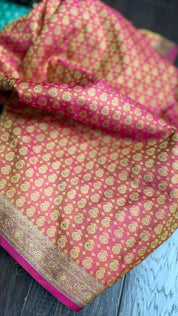 Soft Silk Banarasi - Pink yellow Dual Shaded Woven