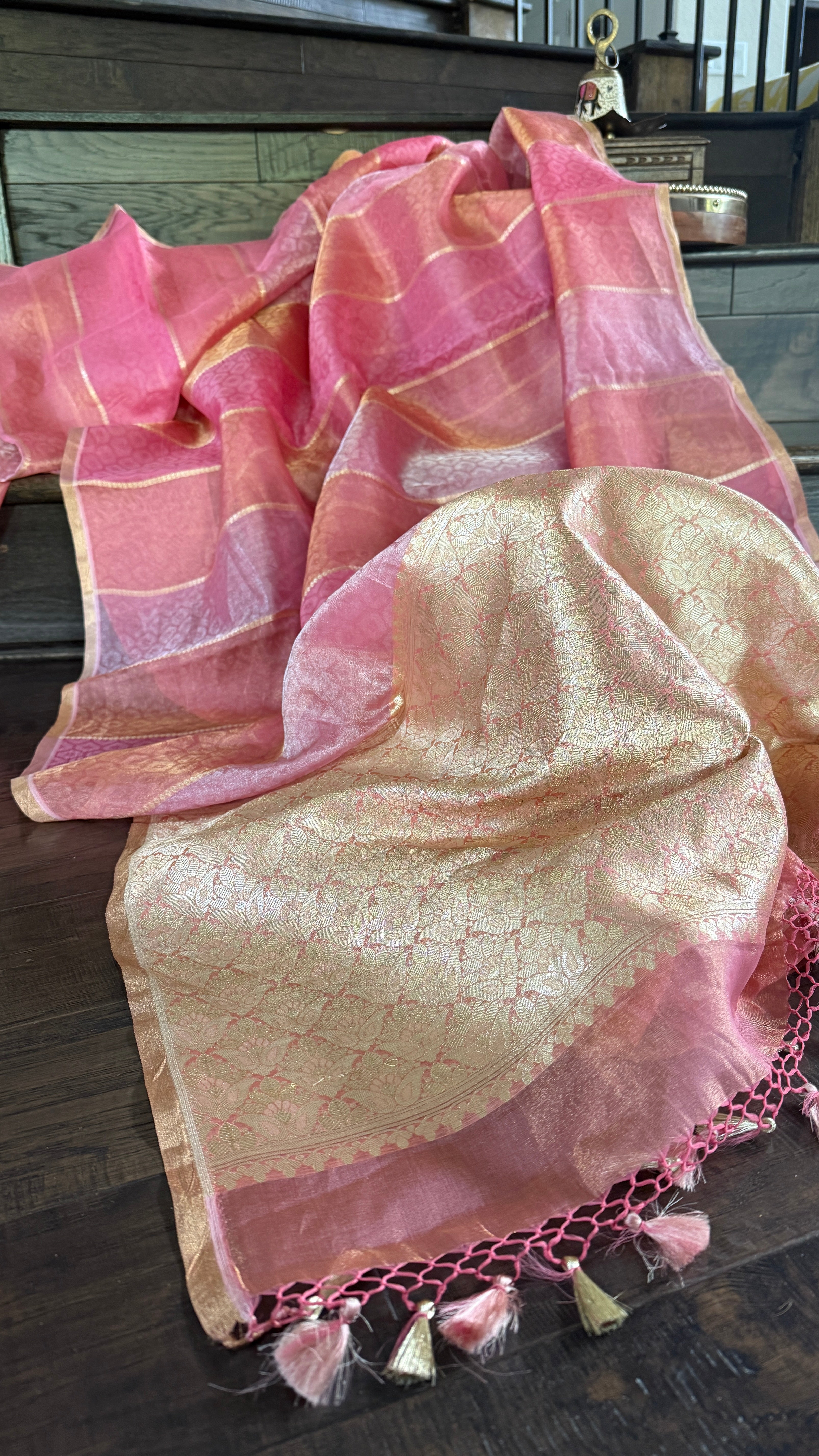 Tissue Organza Silk Banarsi - Rangkat Peach Pink