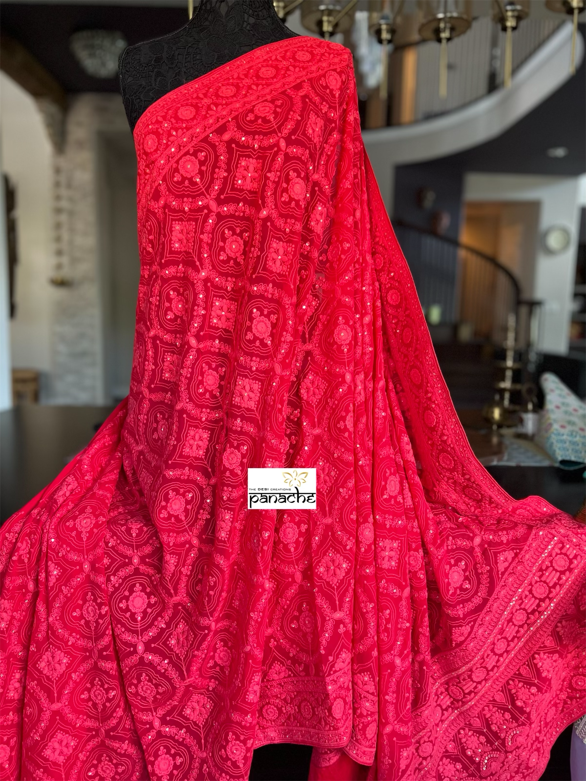 Designer Pure Georgette Chikankari - Red