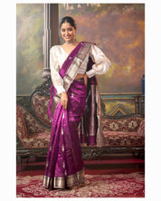 Pure Chanderi Pattu Silk Eknaliya - Wine Silver