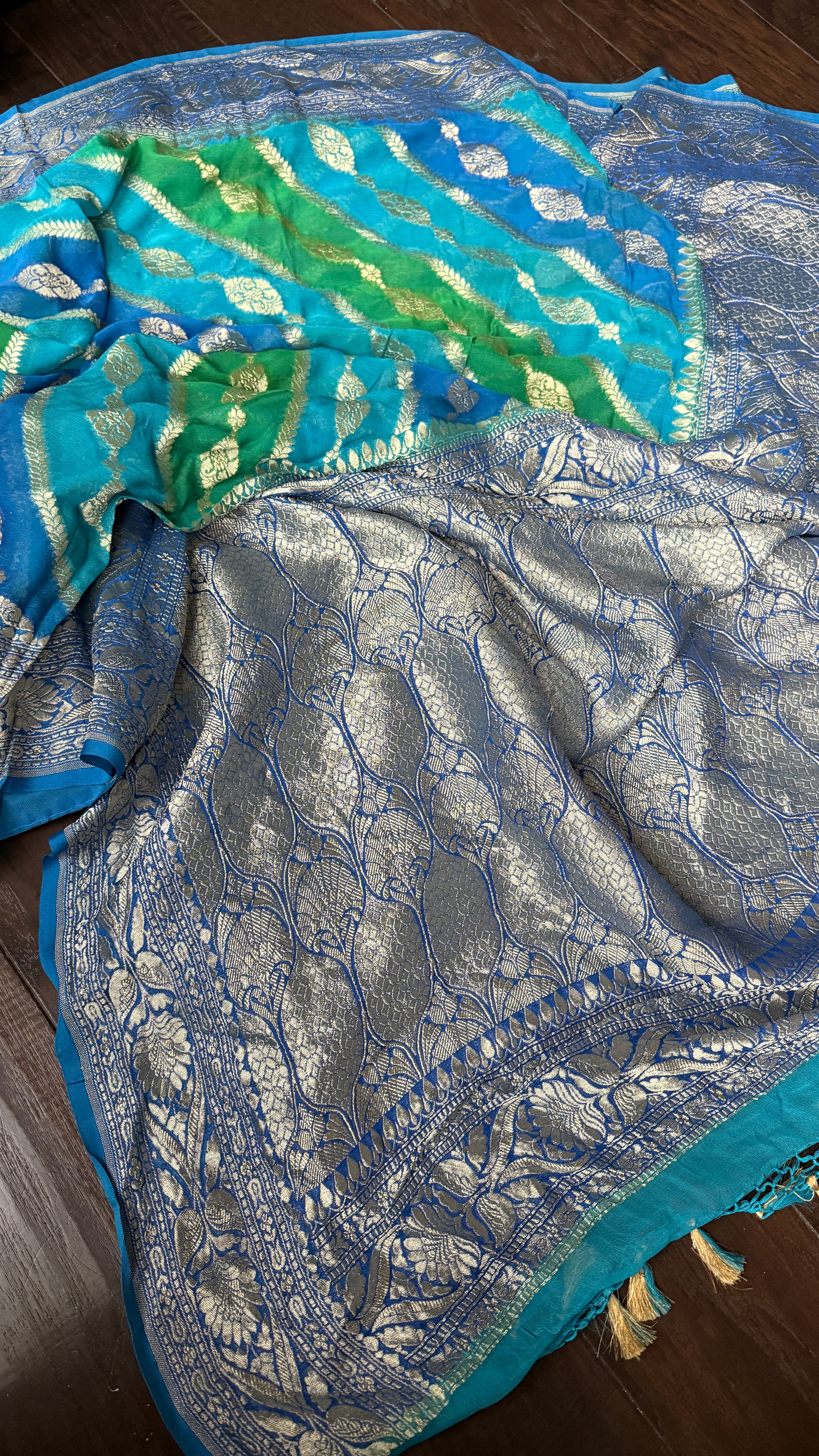 Khaddi Georgette Banarasi - Firozi Blue Green Multi color Rangkat