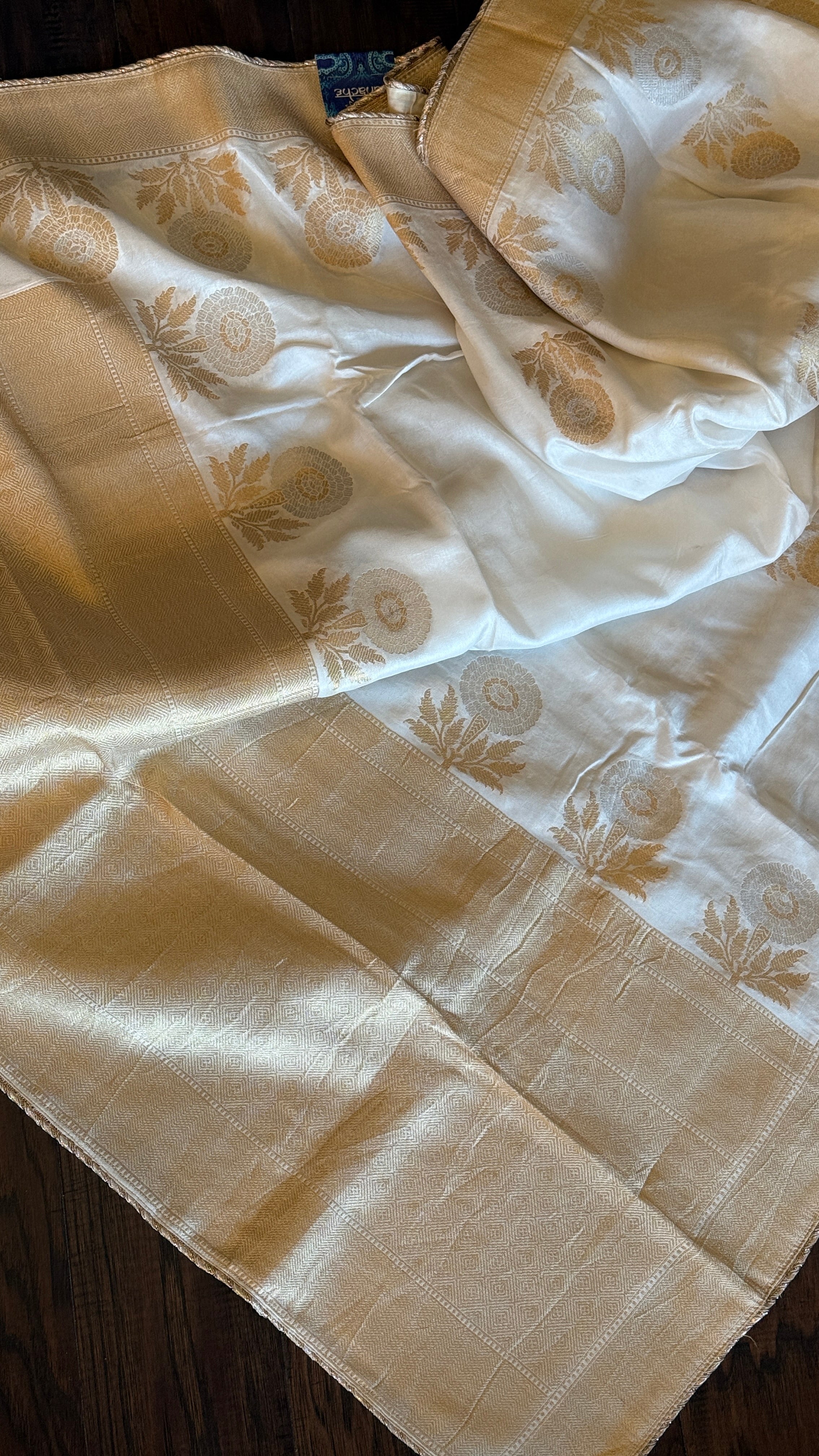 Designer Soft Silk Banarasi Saree - Off White Golden