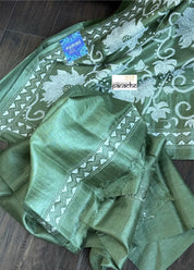 Pure Tussar Silk Kantha Stitch - Green