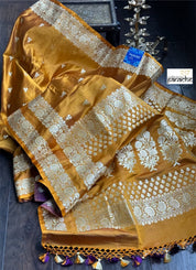 Pure Silk Mashru Banaras i- Golden Ochre Yellow