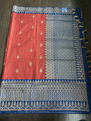 Pure Tassur Silk Banarasi - Red Blue
