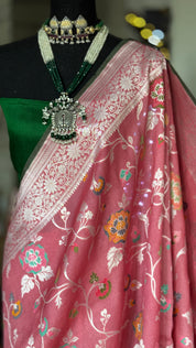 Tussar Georgette Banarasi- Gajri Pink Silver Zari