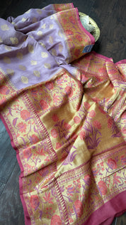 Khaddi Tussar Banarasi -  Light Purple Mauve Tilfi Antique Zari