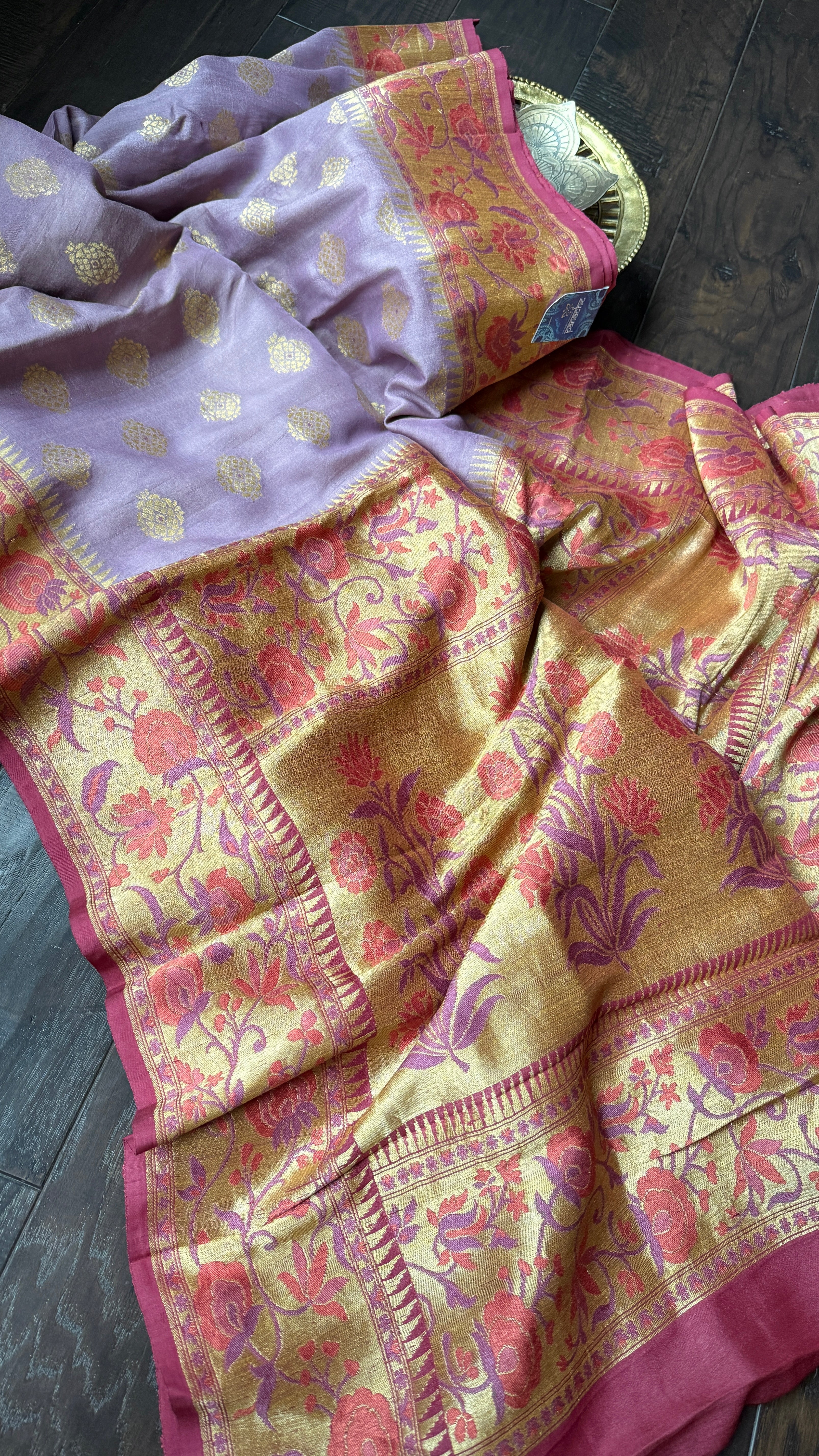 Khaddi Tussar Banarasi -  Light Purple Mauve Tilfi Antique Zari