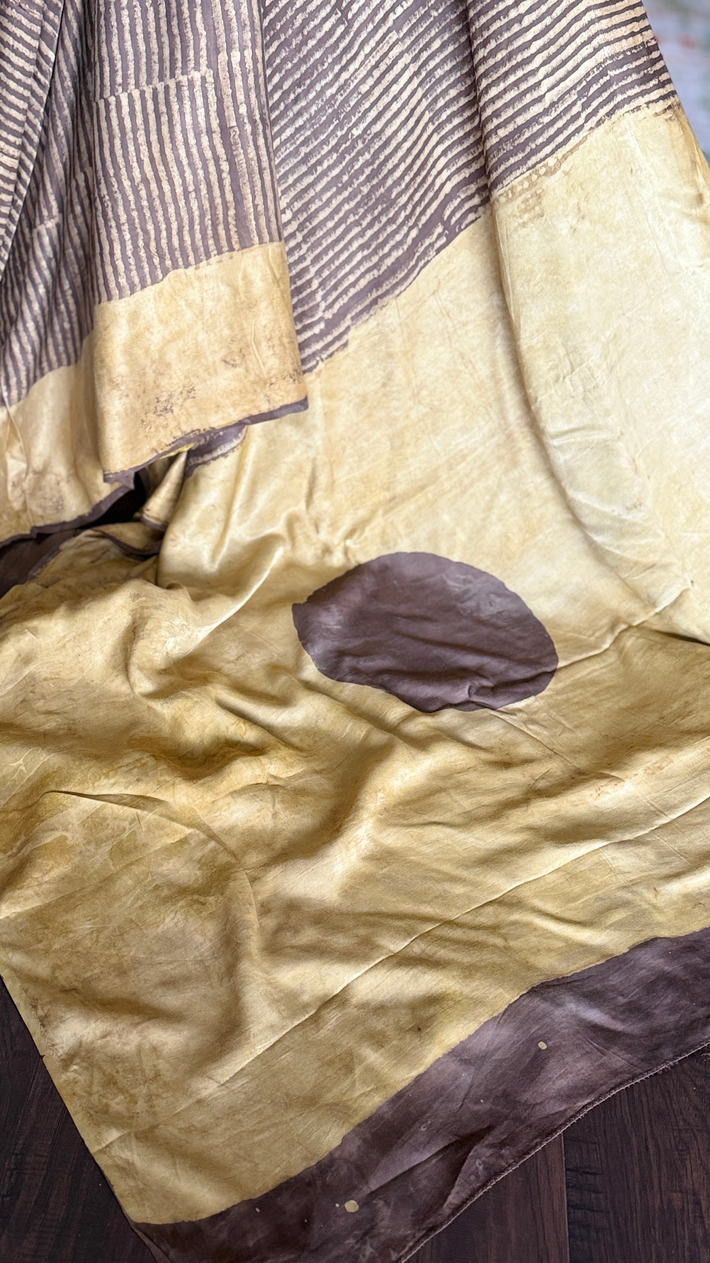 Modal Silk Vegetable Organic Dye Saree - Mocha Brown Yellow
