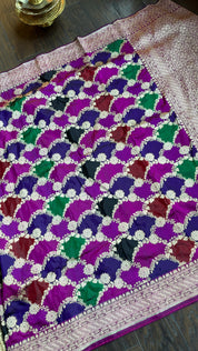 Pure Silk Banarasi - Purple Magenta Maroon Green