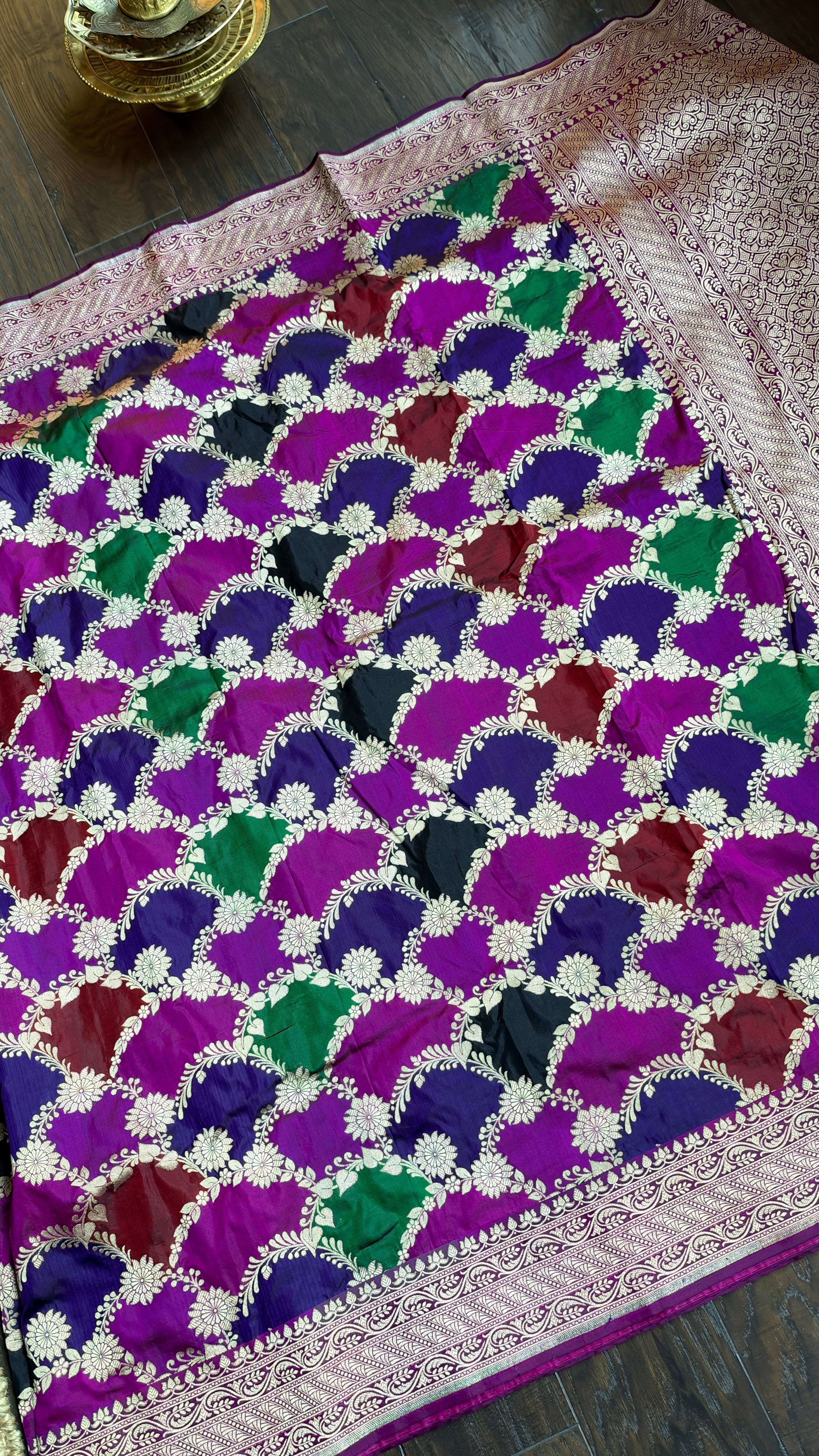 Pure Silk Banarasi - Purple Magenta Maroon Green