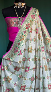 Khaddi Muga Silk Tilfi Banarasi - Beige Pink Patola Woven