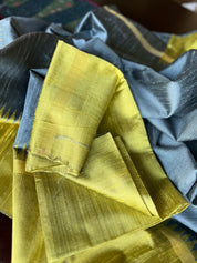 Pure Raw Silk - Grey Lime Yellow