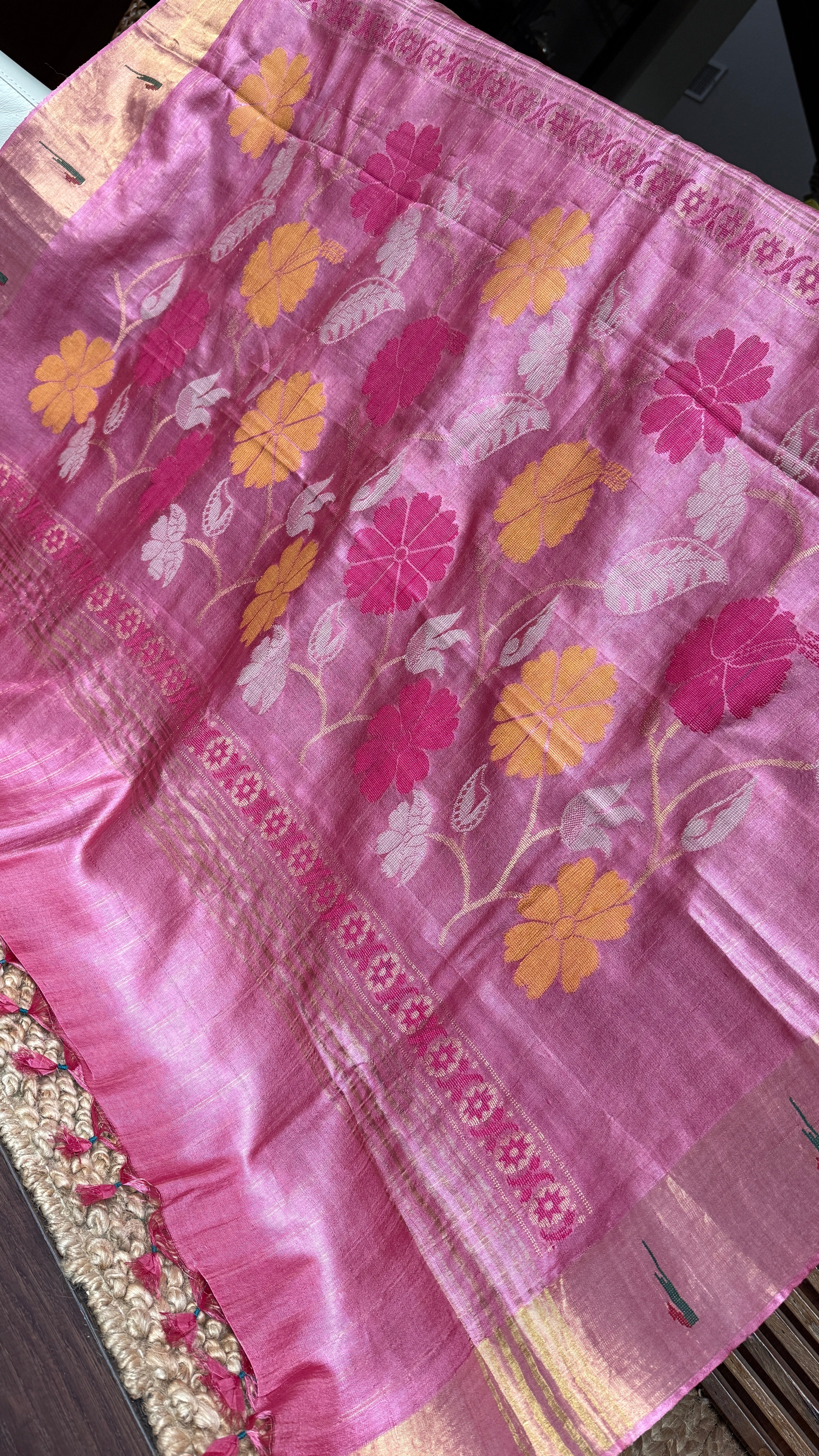 Tussar Silk Paithani Single Munia - Henna Green Handwoven