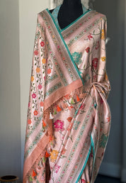 Khaddi Tussar Banarasi -  Peach Sea Meenakari
