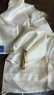 Pure Tussar Silk - Cream Beige Golden Zari Woven1