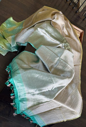Designer Soft Silk Brocade Banarasi - Sea Green Pista Golden Tie-Dye