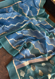 Kora Silk Rangkat Banarasi - Blue Shaded