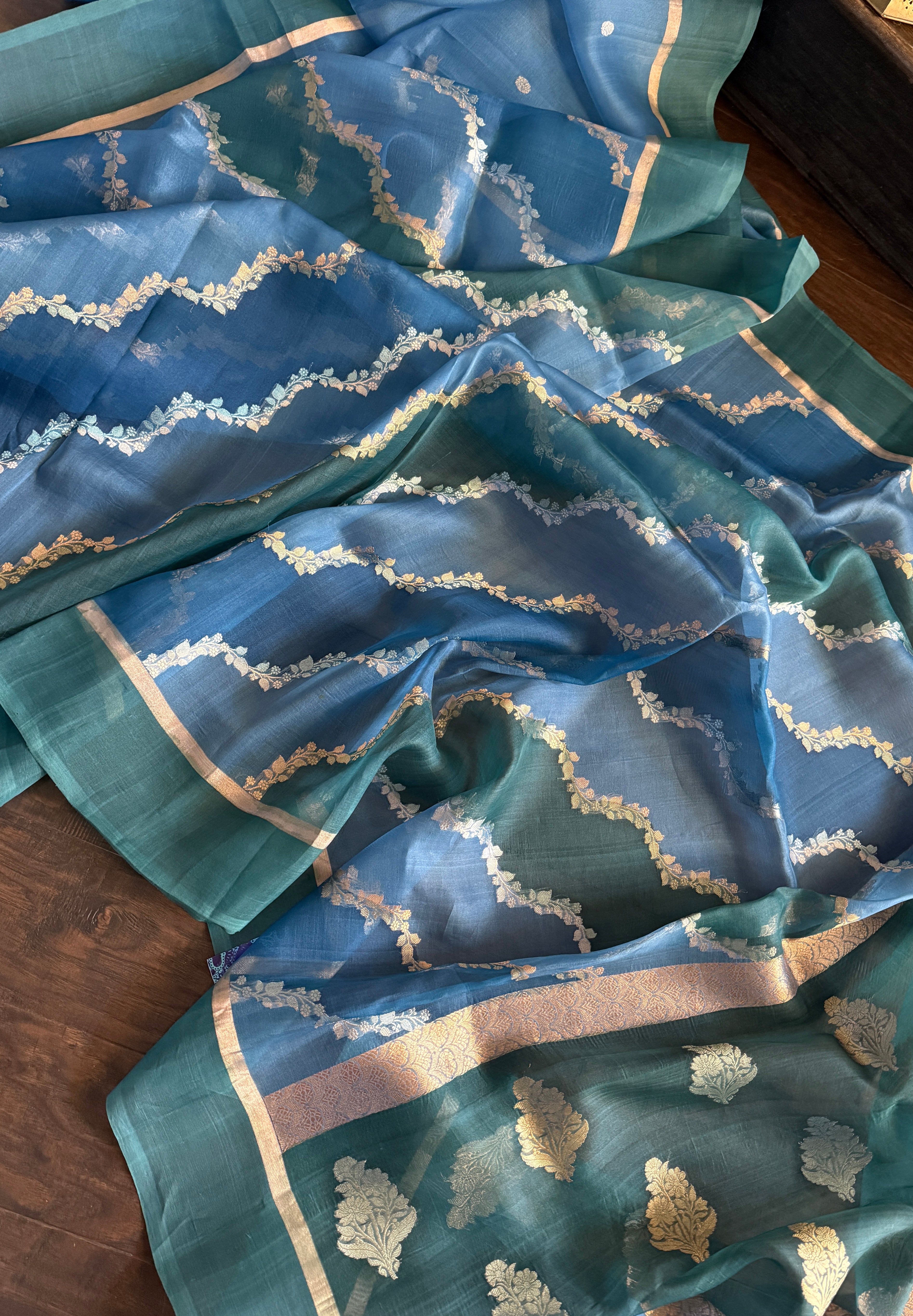 Kora Silk Rangkat Banarasi - Blue Shaded