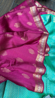 Raw Silk Banarasi - Magenta Sea Green