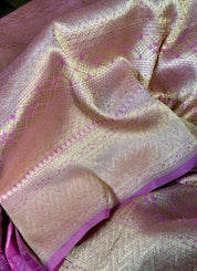 Pure Silk Brocade Banarasi- Light Onion Pink Golden Zari