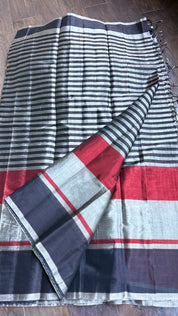 Chanderi Tissue Silk - Black Golden Red woven