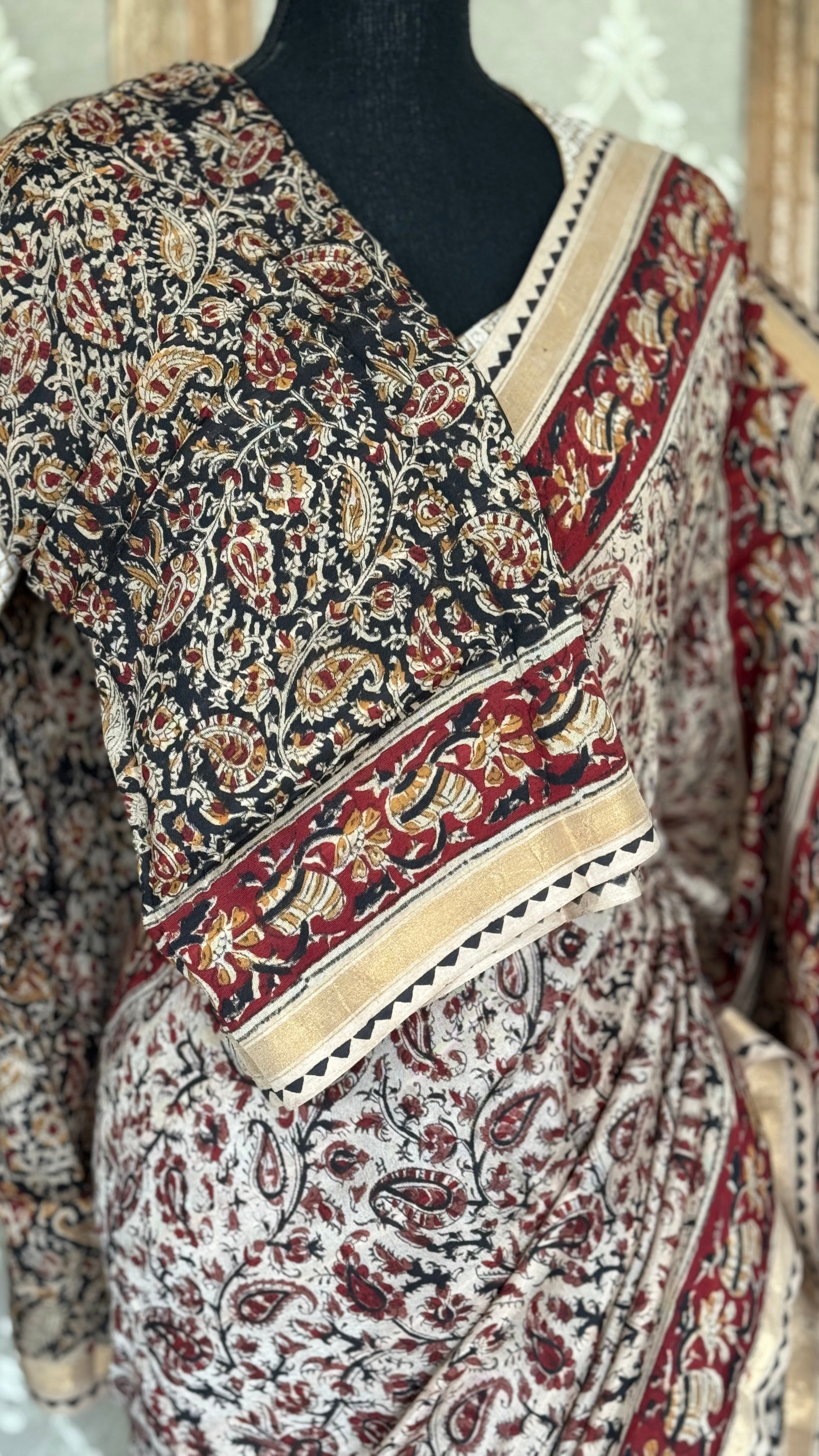 Nellore Silk Kalamkari  - Wheat Beige Paisley