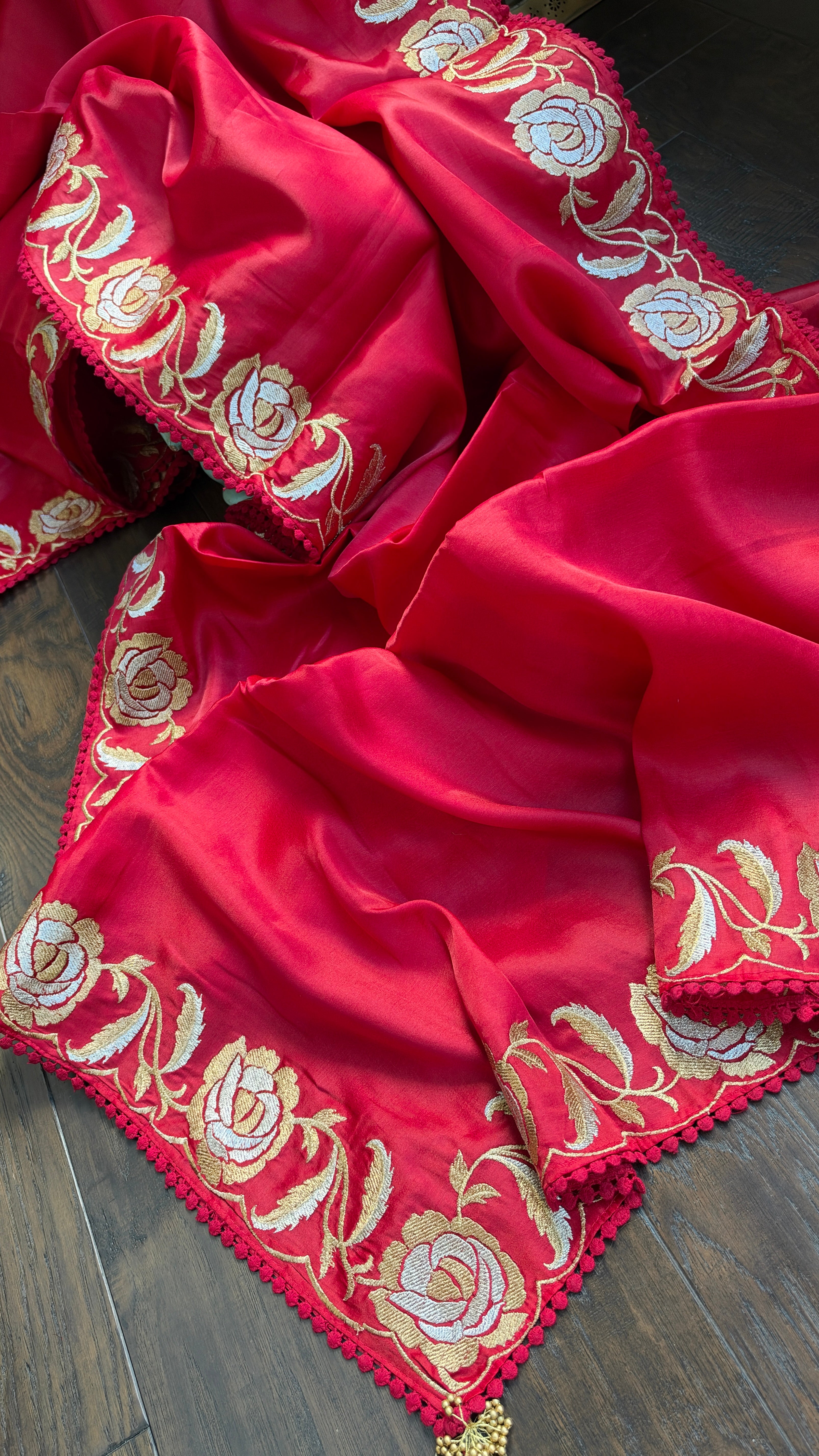 Soft Silk Embroidered - Red