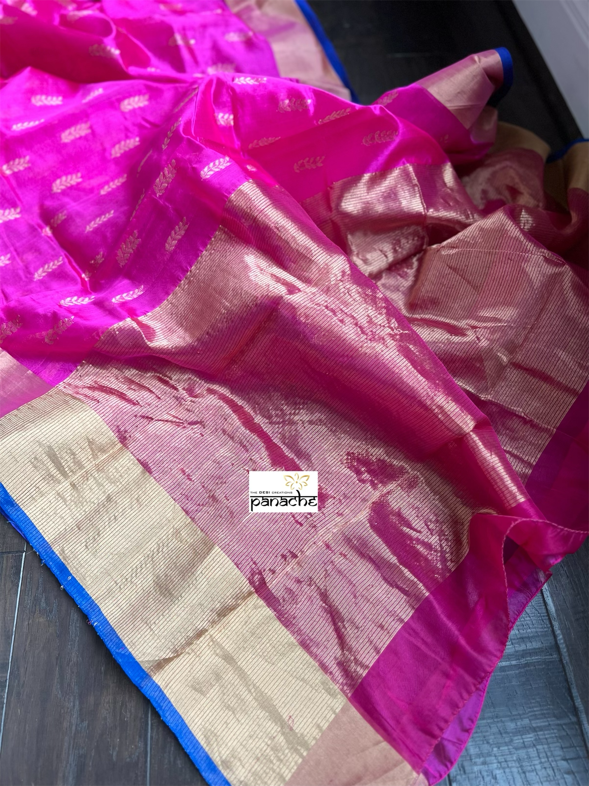 Pure Chanderi Pattu Silk - Shot Pink Blue