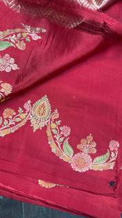 Pure Katan Silk Banarasi - Brick Red Meenakari