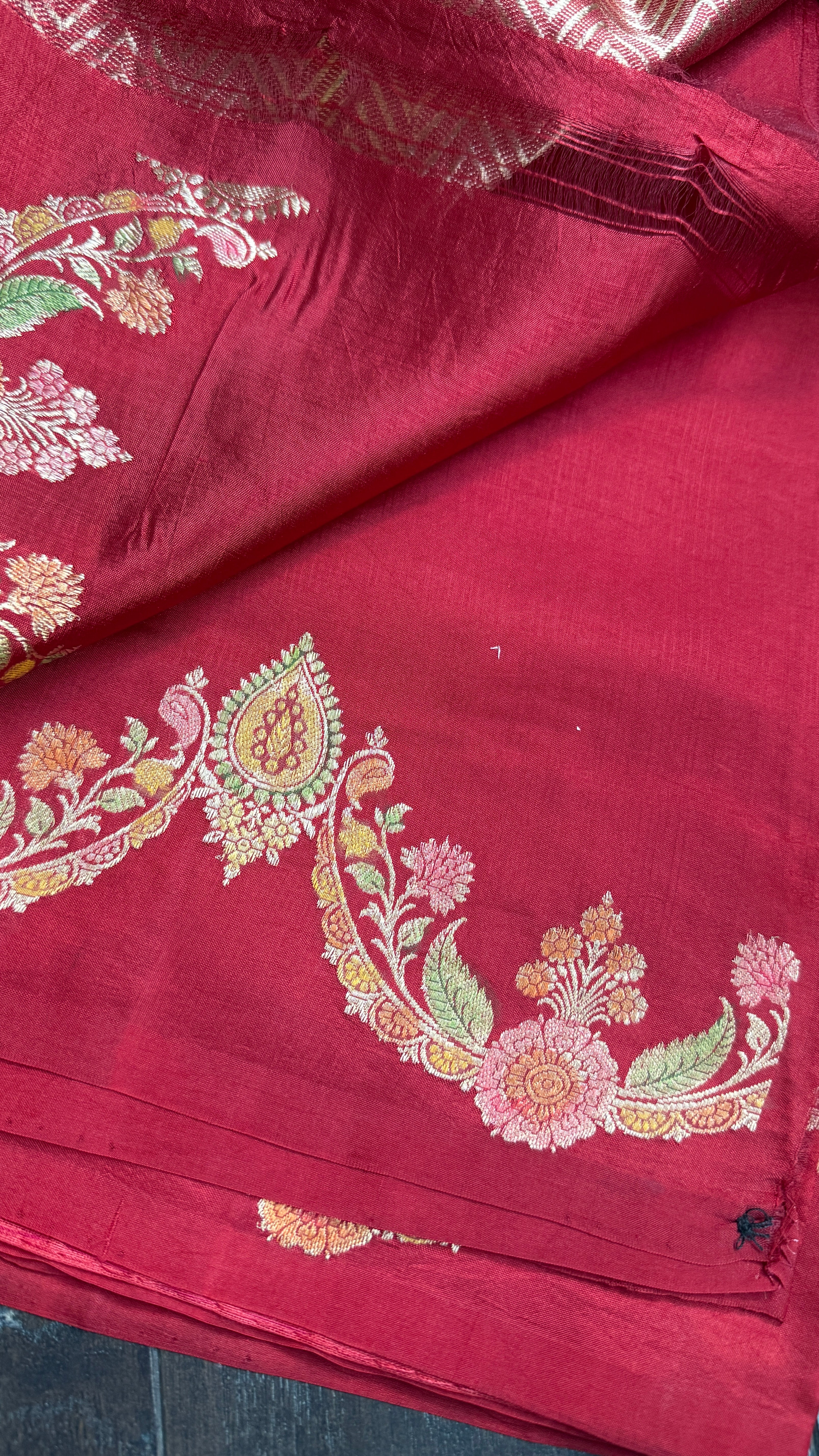 Pure Katan Silk Banarasi - Brick Red Meenakari