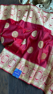Pure Silk Mashru Banarasi- Raspberry Red Dual Shaded