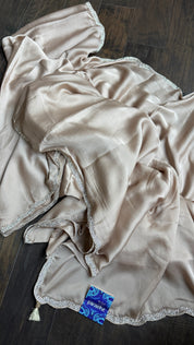 Designer Satin Silk - Light Mocha Stone Border