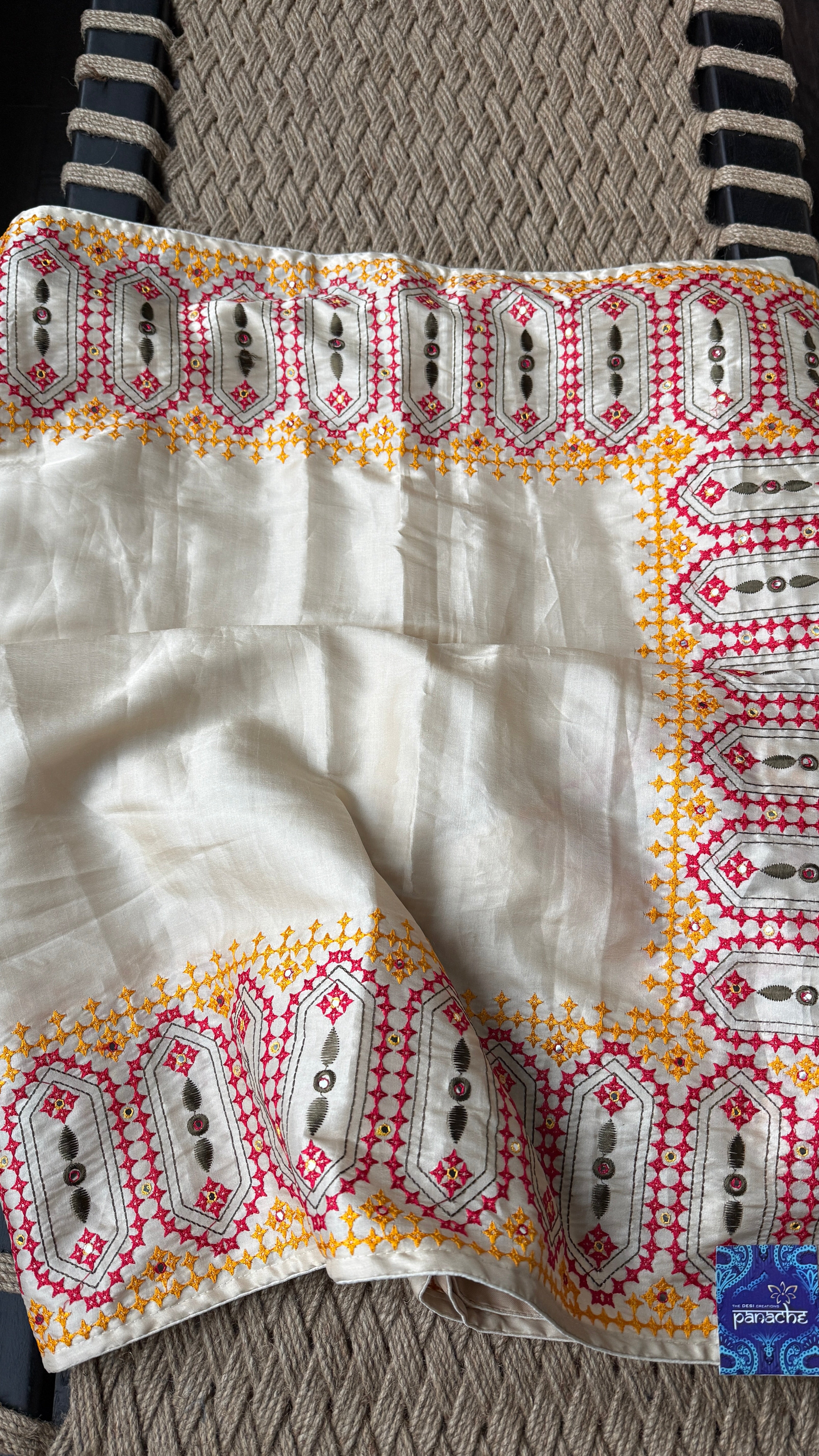 Soft Silk Kathiyawadi Embroidered - Beige