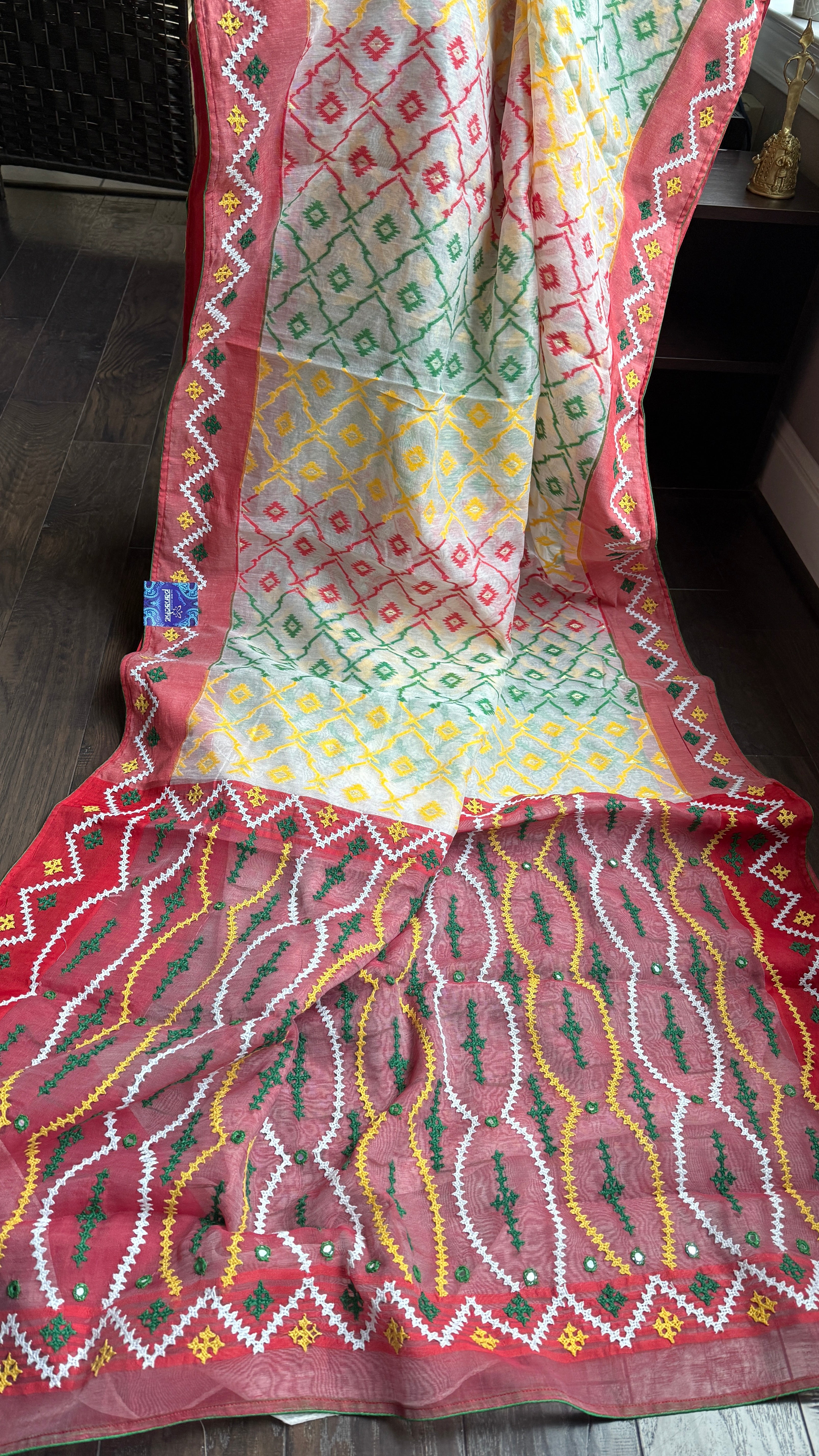 Designer Jamdaani Gujrati Embroidered - Beige Multi Color