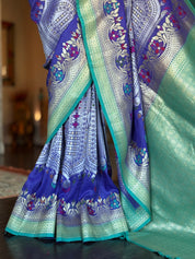 Tussar Georgette Banarasi - Purple Blue Mughal Inspired